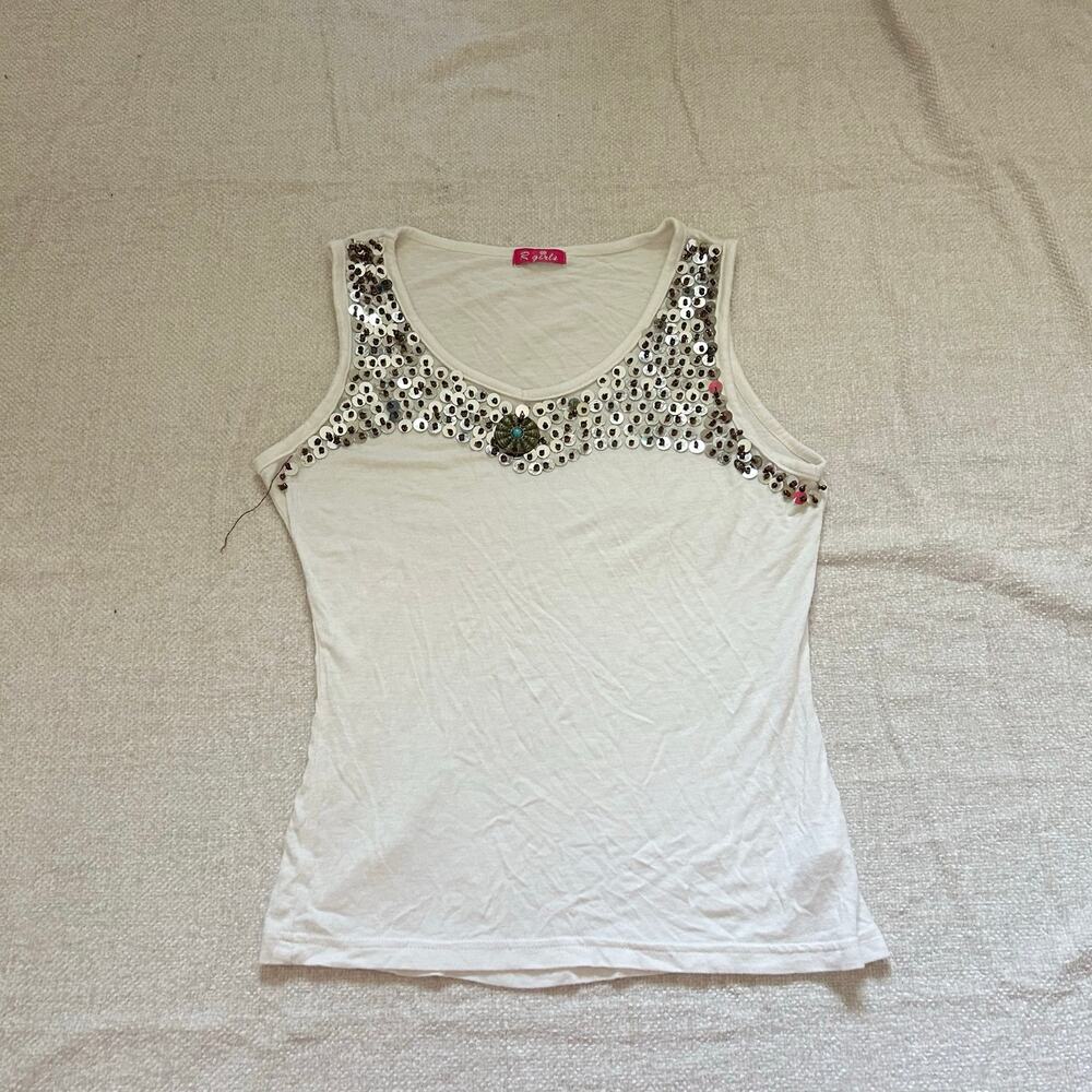 white y2k sleeveless sequin tank top